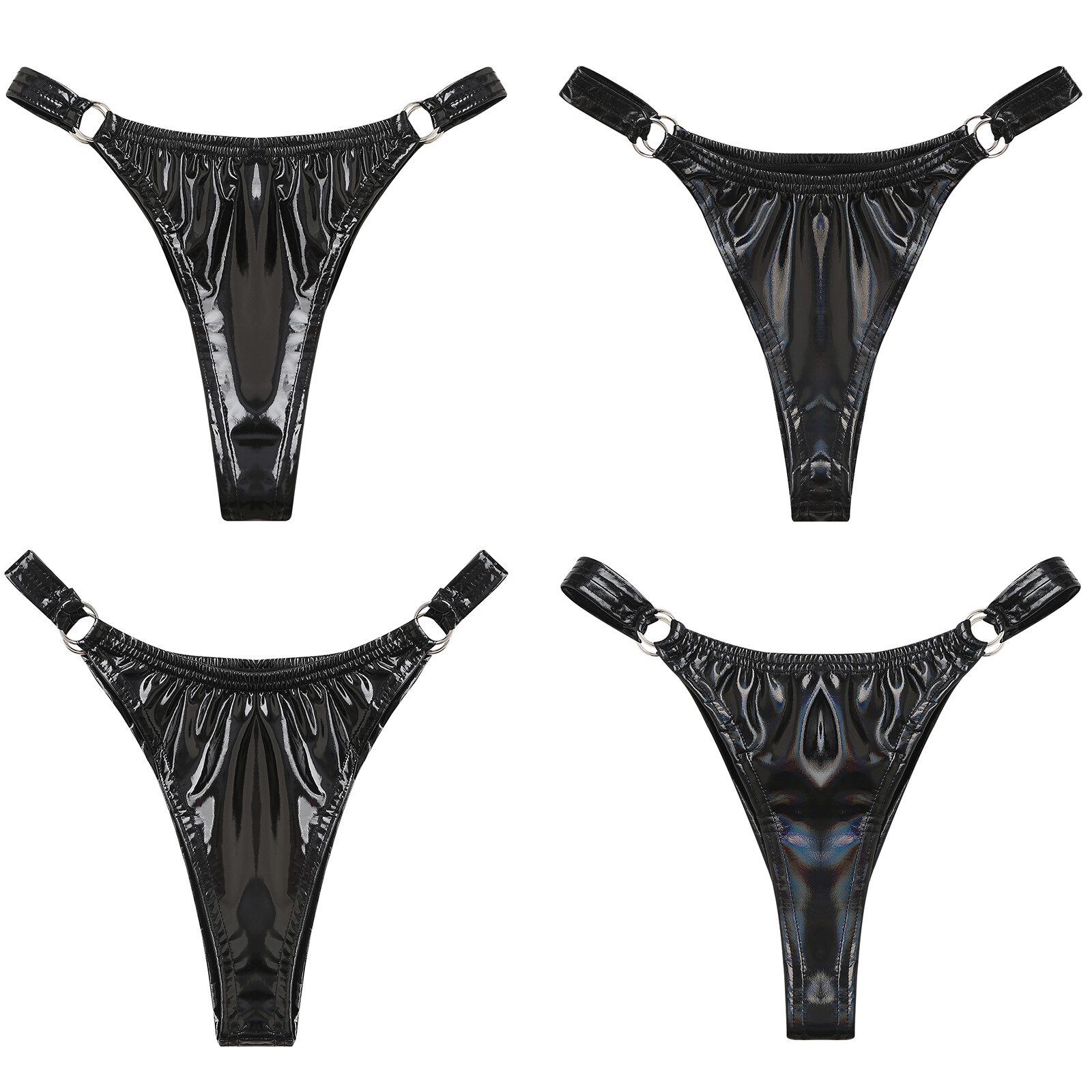 Women Elastic Waist Thong T-Back Panty Metal O-Ring Briefs Nightclub Costume
