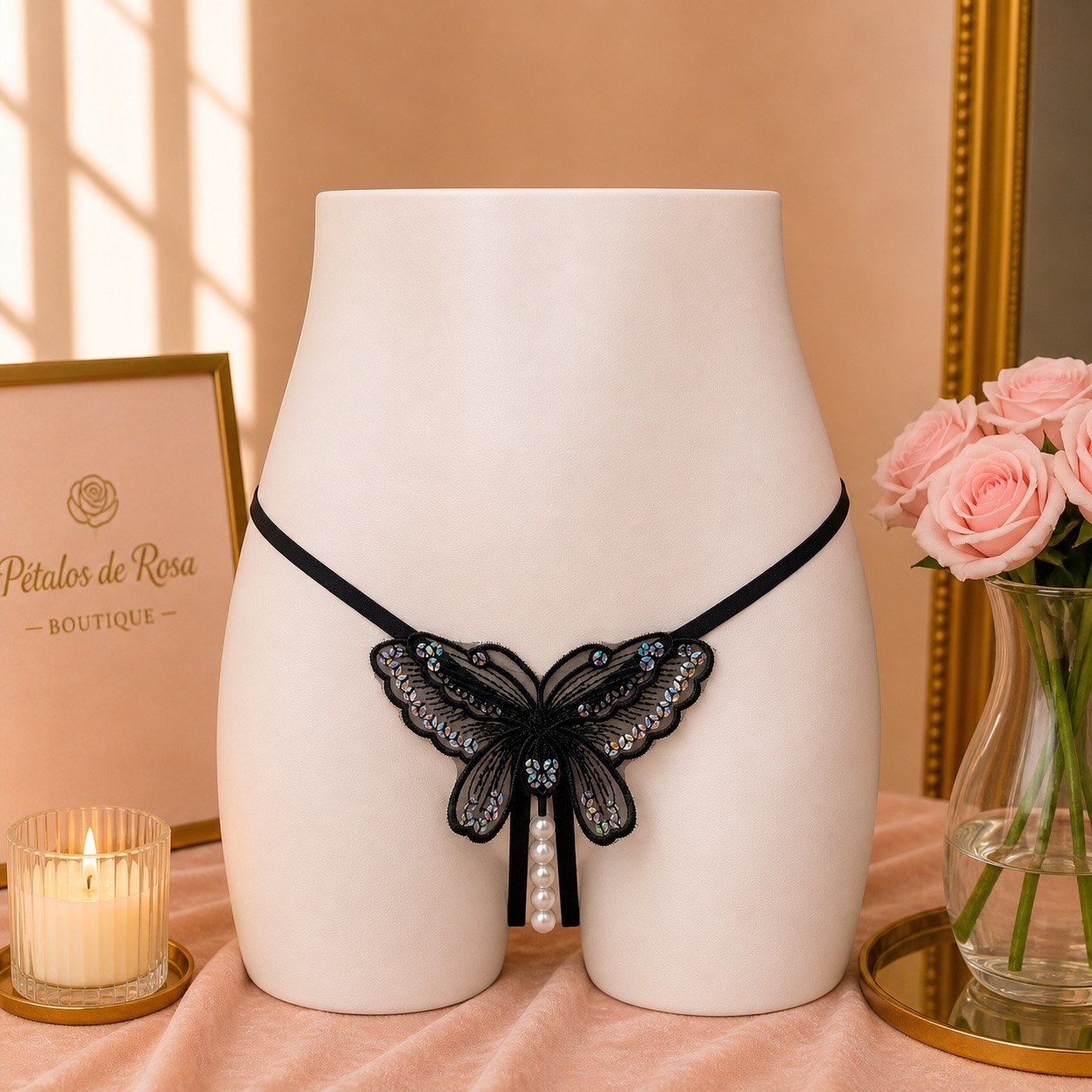 Butterfly Pearl Thong G String Women Sexy Lace Lingerie One Size Fits Most S-L