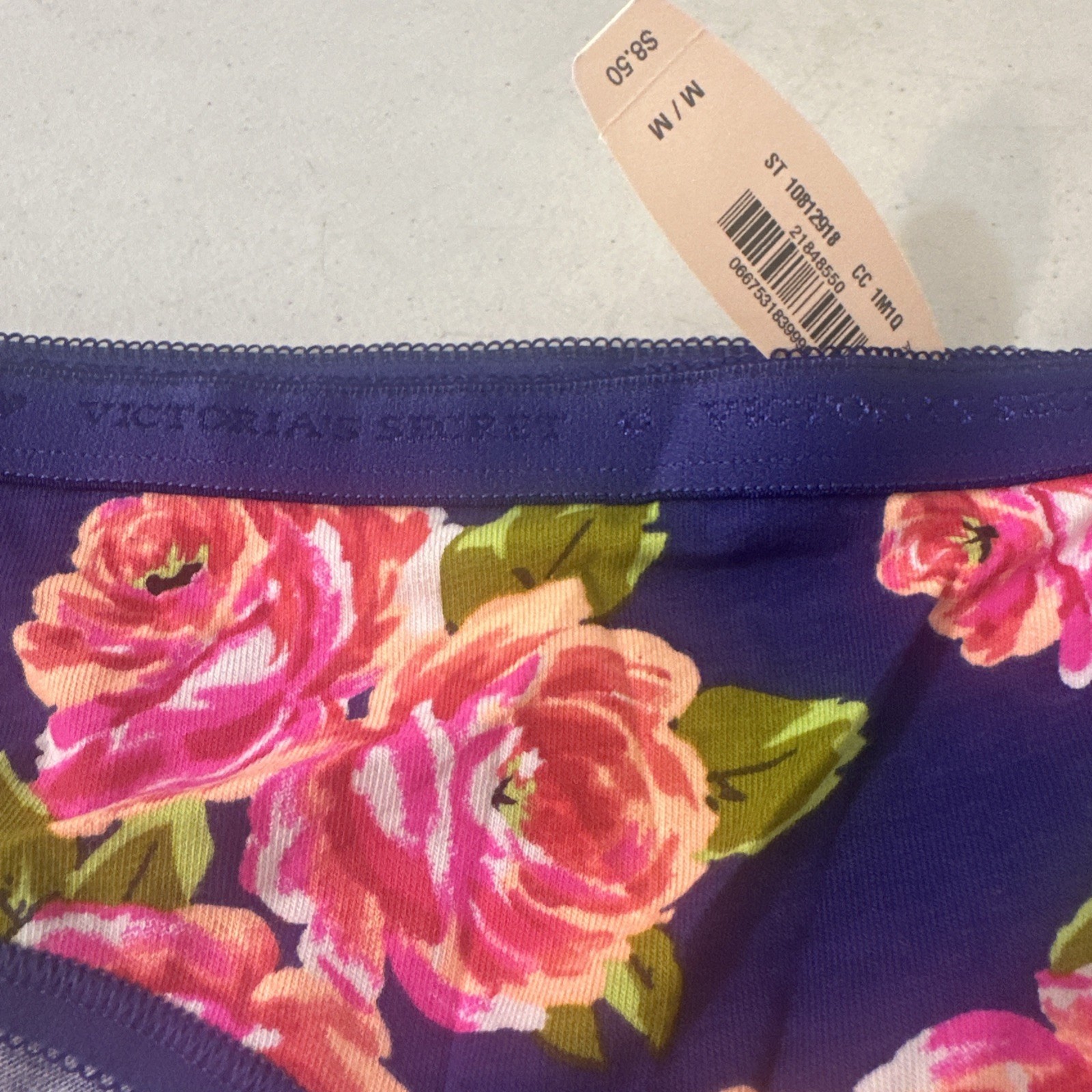 Victoria’s Secret panty Medium NWT navy blue w/ pink flowers hiphugger/hipster