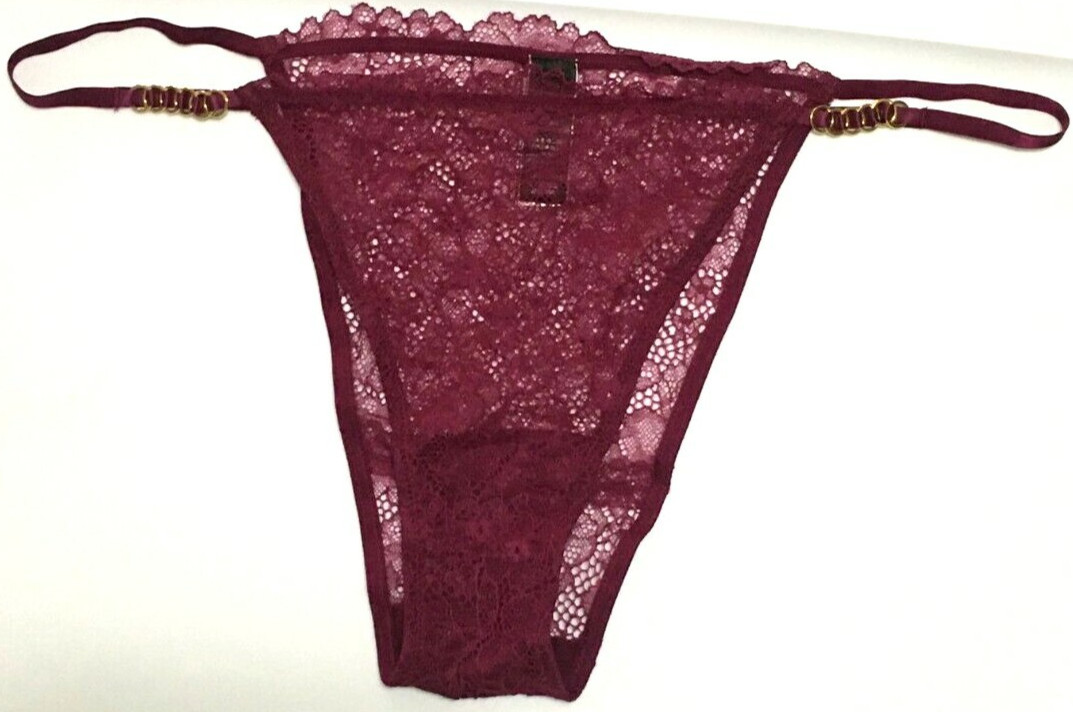 Victorias Secret Sexy Pink Rouge Lace & Ring Hardware Brazilian Panties Size XL