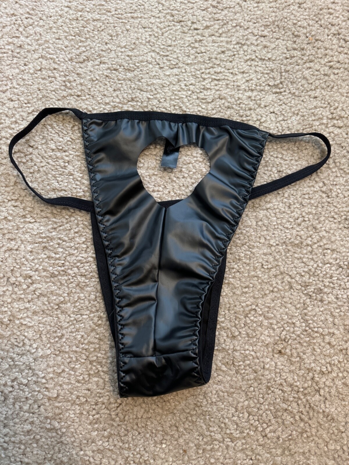NEW Fantasy Lingerie PLAY Sexy Black Wet Look Heart Cut-Out Panty S/M