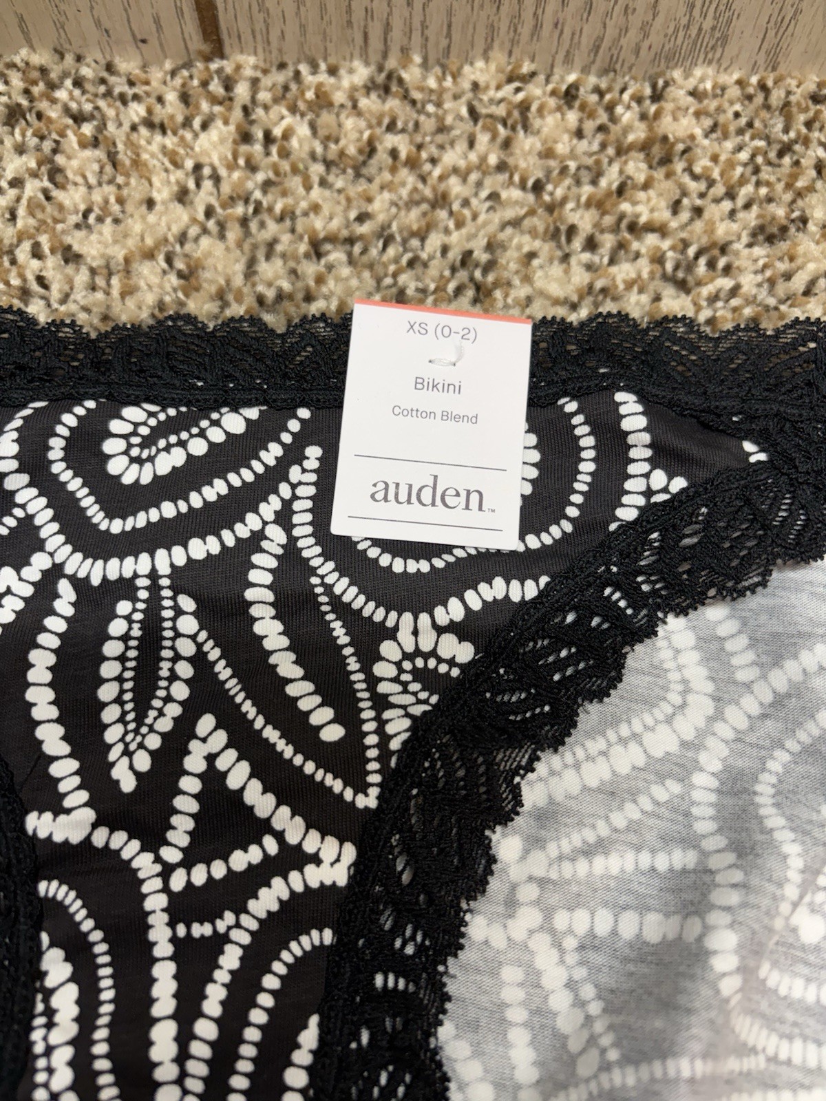 Auden Black & White Cotton Blend Bikini Panty. Size: XS (0-2).