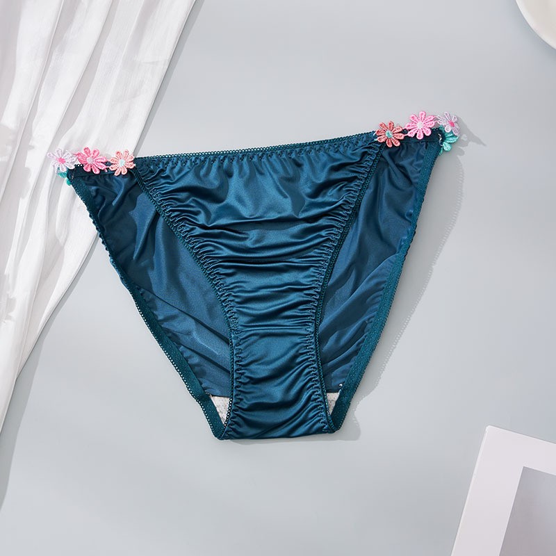 4 Pack Lot Sexy Womens Satin Panties Bikinis Briefs Underwear Flower Lingeries
