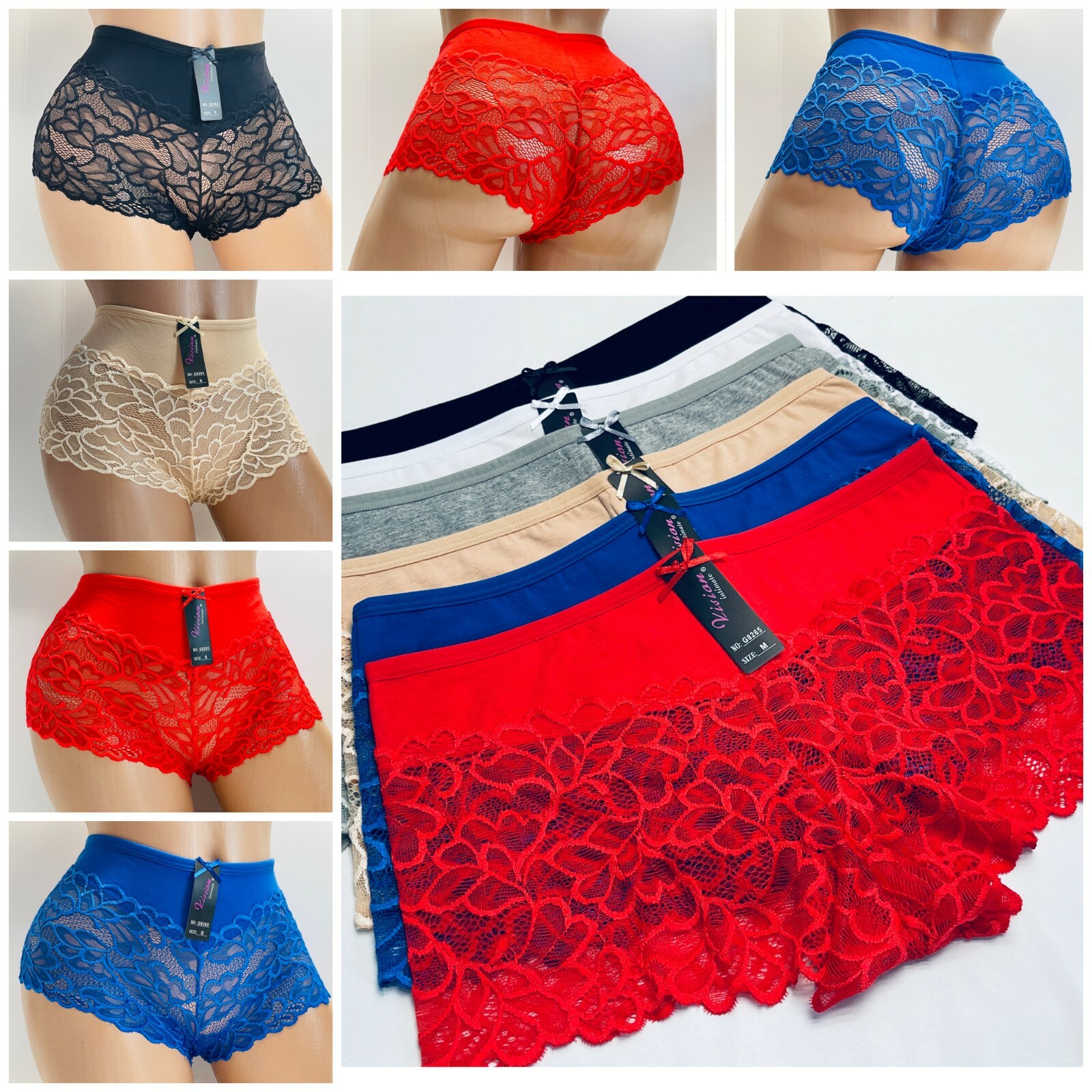 Boyshorts Short SOFT Lace 6 OR 12 Shortie PANTIES UNDERWEARS Hi-Waist 8265 S-XL