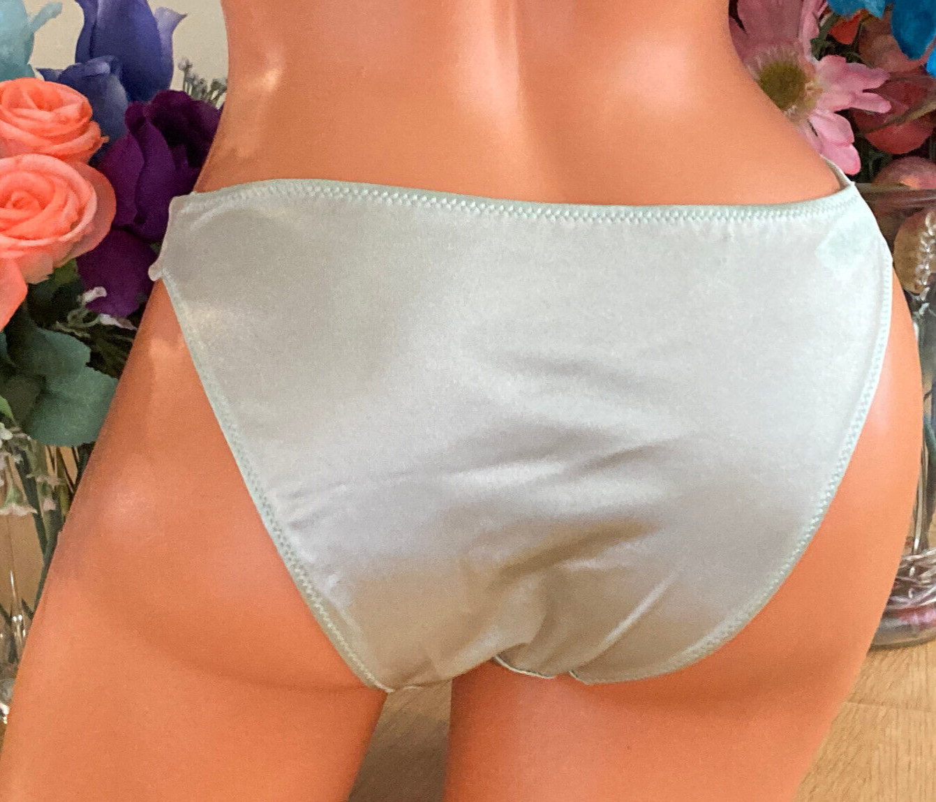 623 Hi SHINE 8/XL Tea Green Second Skin Cheeky Tanga Panty Rhinestone Swan #86