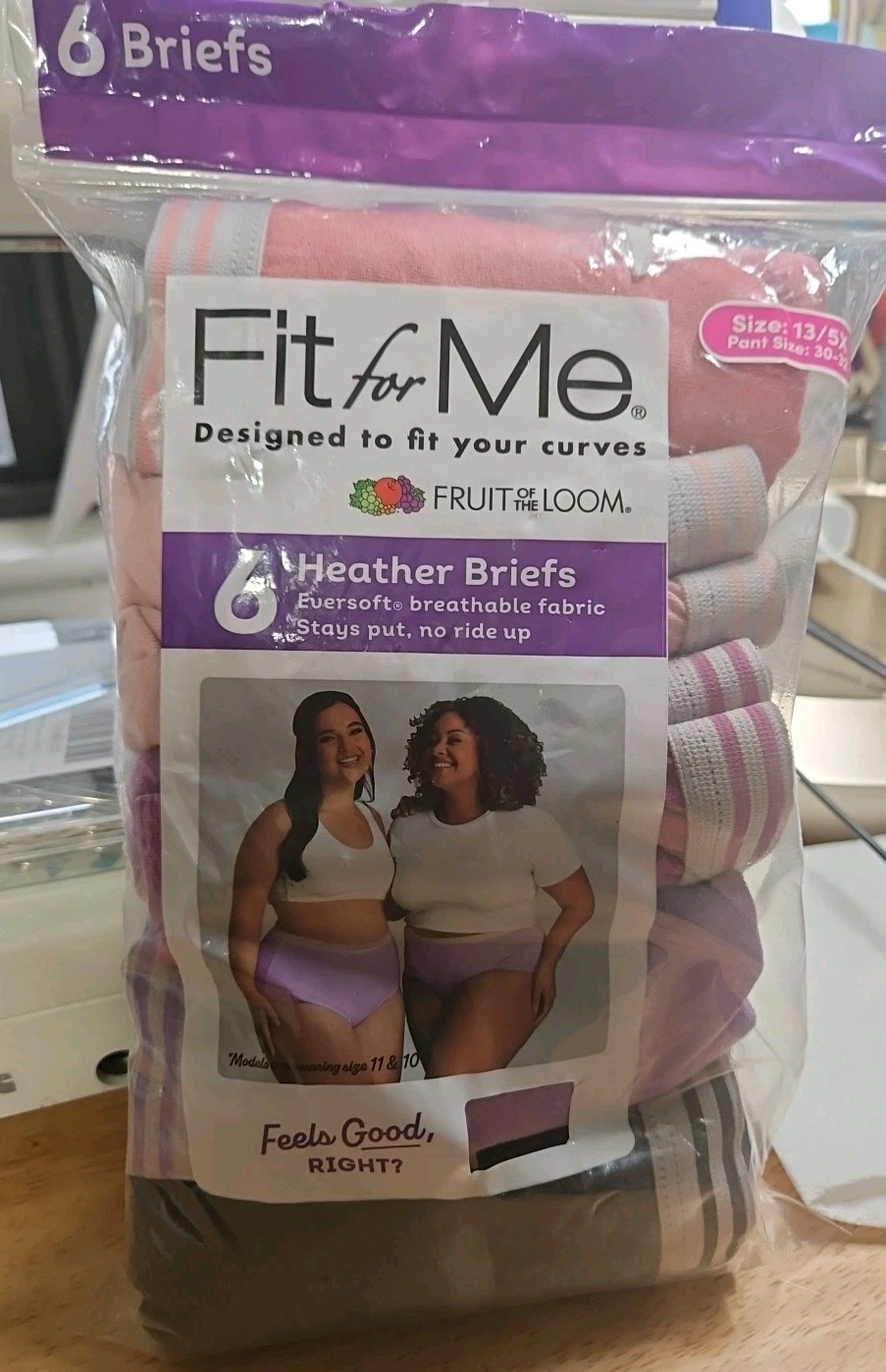 Fruit of the Loom Women’s Plus Size Fit ,6 Heather Briefs,size 13/5x. New