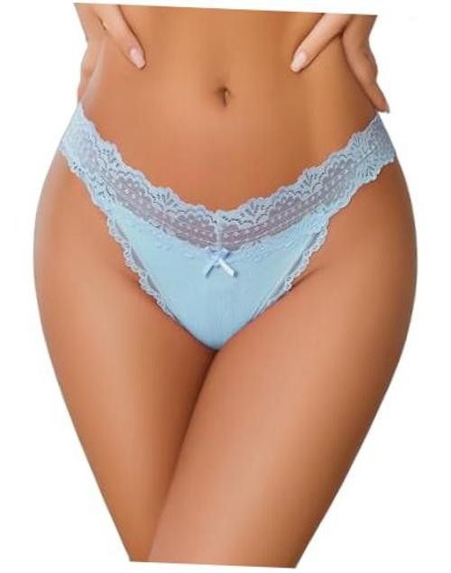 Women’s Underwear Lace Waist Thongs Ribbed Sexy T Back XX-Large Sky Blue