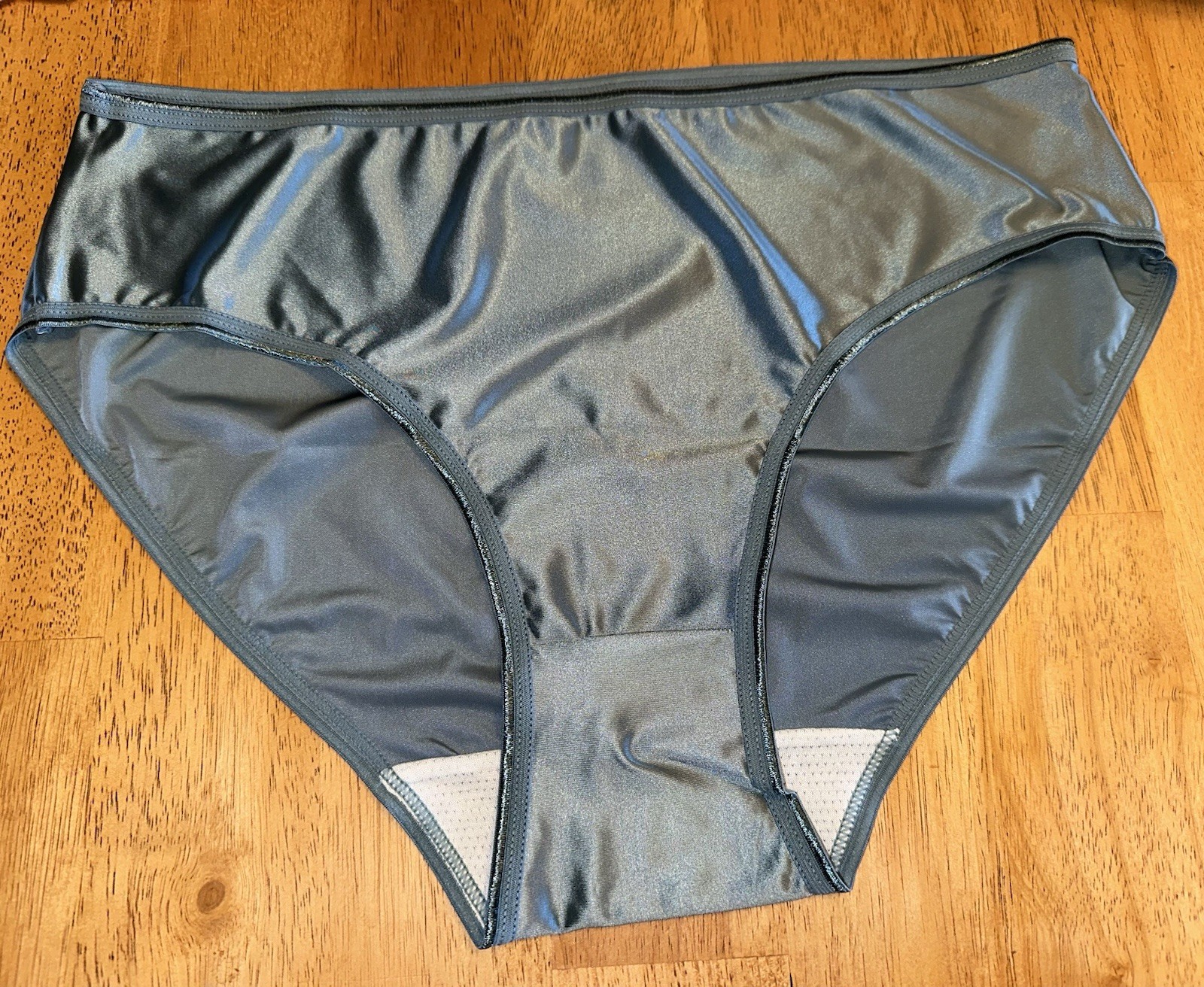Vtg Styl Glossy Slippery Blue 2nd Skin Butter Satin Brief Pantie 0XL NEW Oily