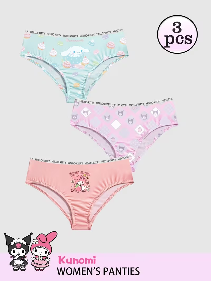 Sanrio Kuromi Cinnamoroll My Melody Cartoon Kawaii Brief Panties – Pack of 3