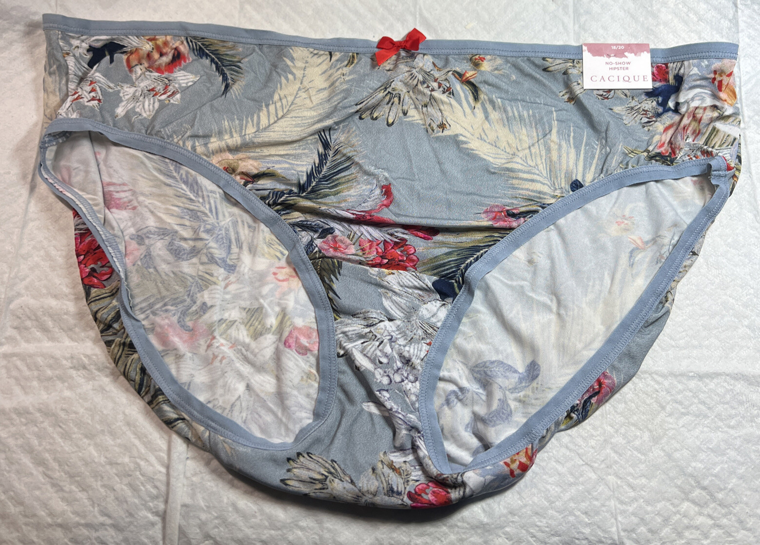 NWT CACIQUE Sz 18/20 No-Show Hipster Lt Blue W/ Blue Flowers