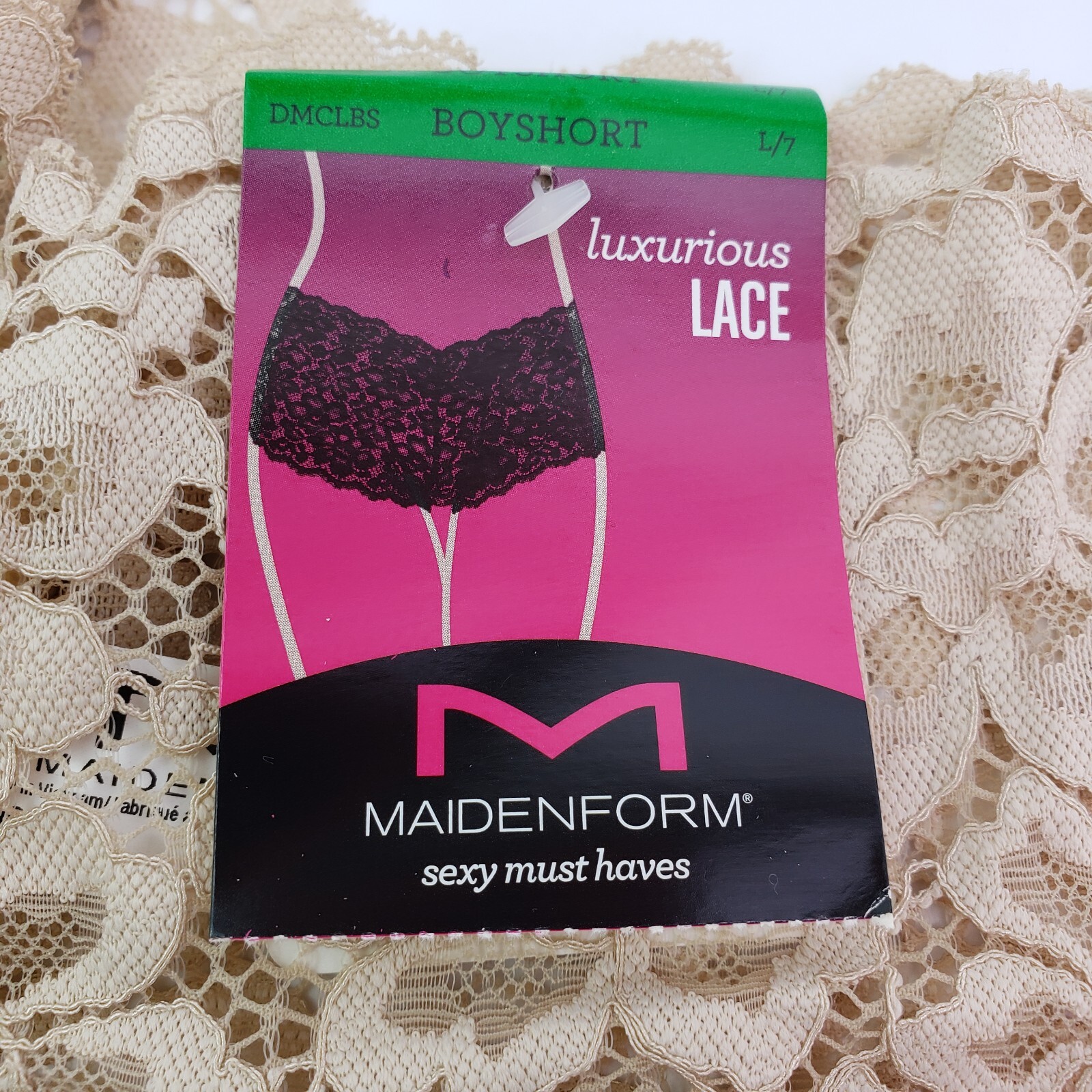 Maidenform Womens Size L/7 Beige Luxurious Lace Boyshort Underwear