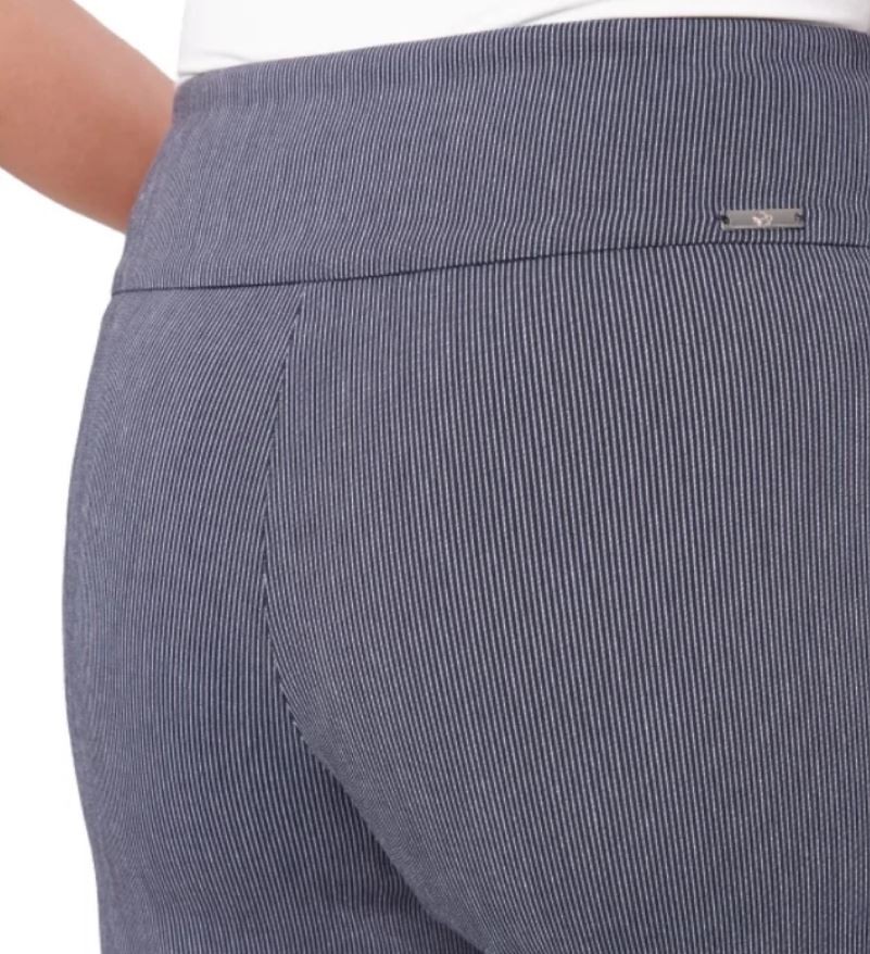 S.C. & CO. Women’s Wide Leg Pinstripe, Tummy Control Cropped Pants, Navy, Medium