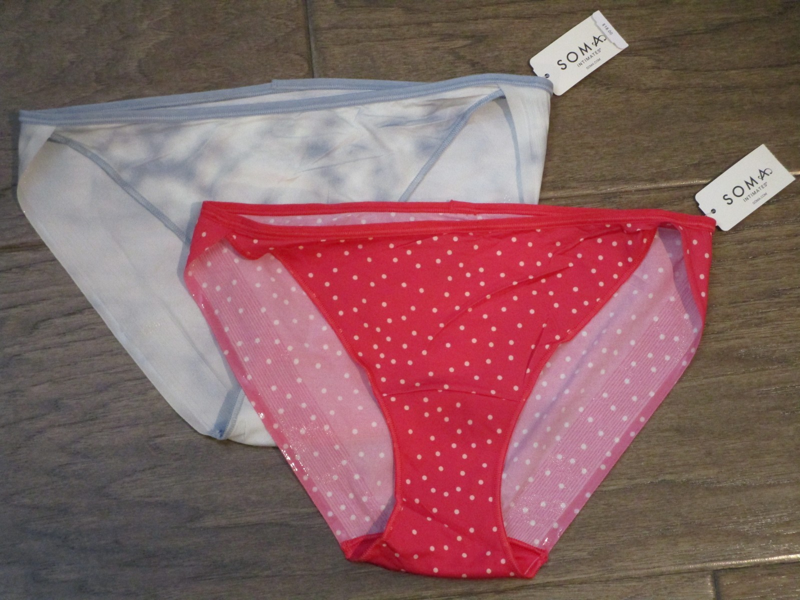 2-PACK SOMA VANISHING EDGE MICRO BIKINI PANTIES BLUE CLOUD/RED DOTS SIZE MEDIUM