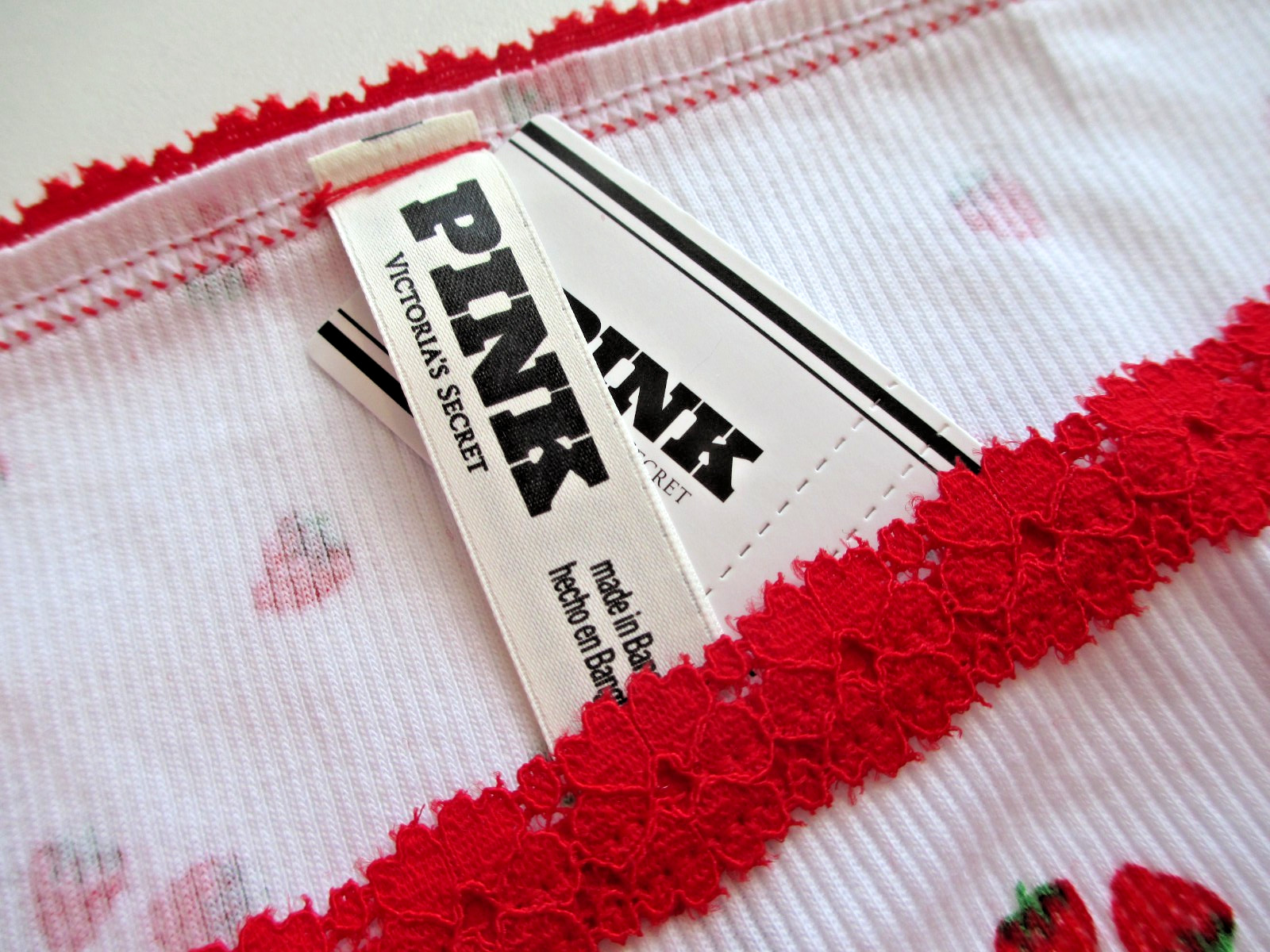 VICTORIA’S SECRET PINK Cotton String Bikini Panty M L XL White Red NWT Lace Trim