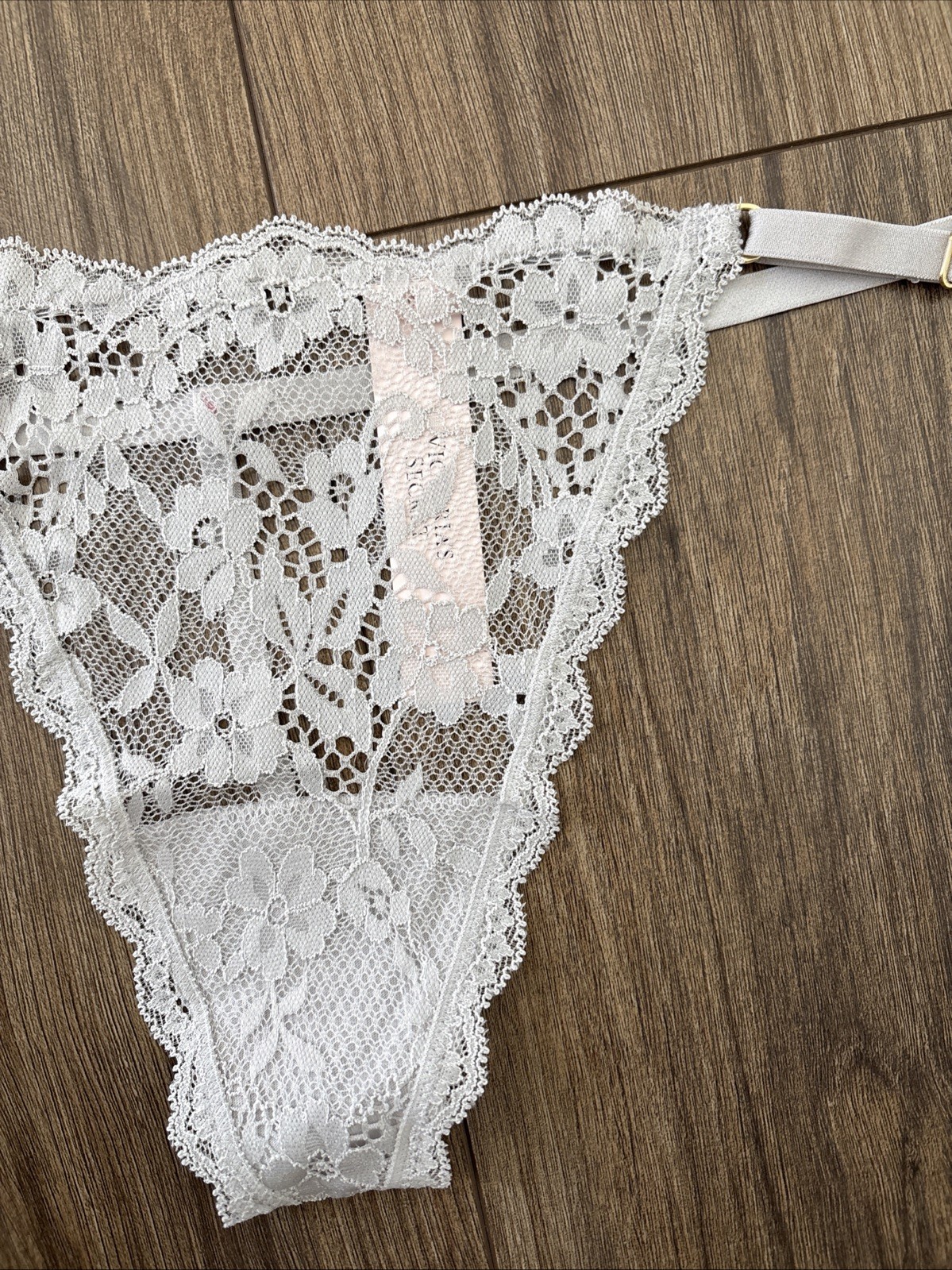 Victoria’s Secret Panties V String Thong Panty Dream Angels Gray Lace Crochet XL