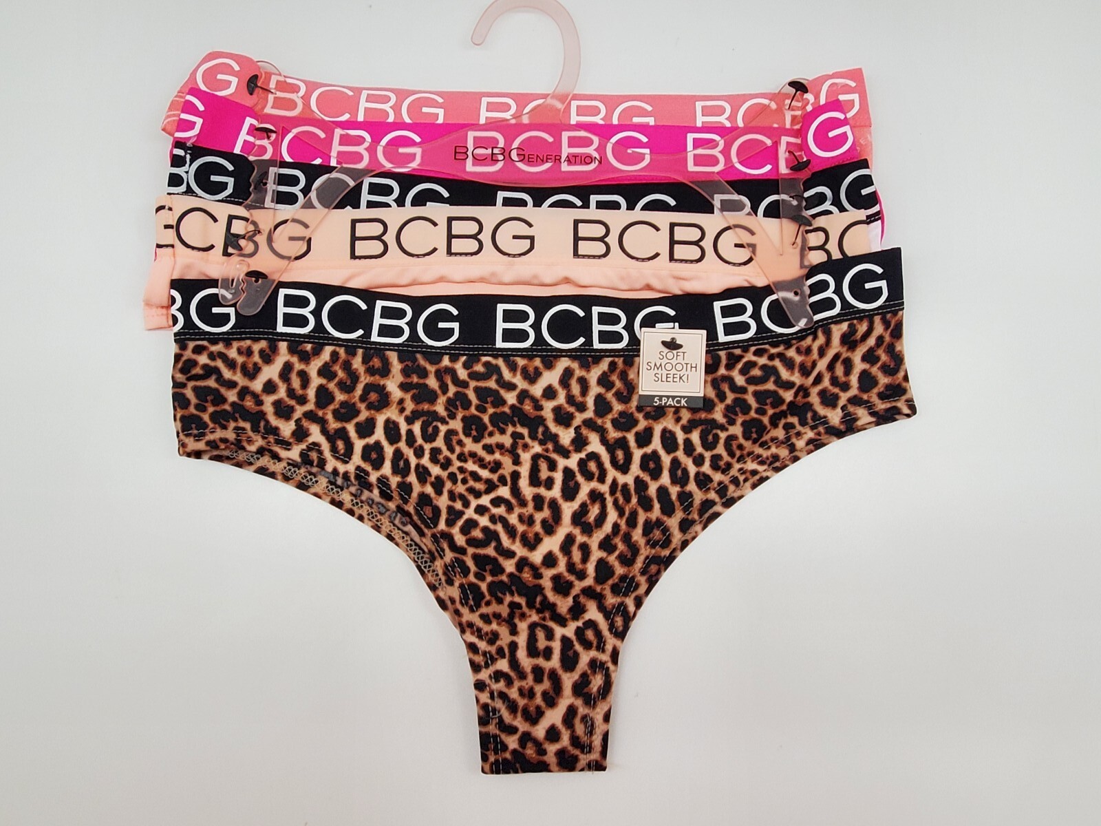 BCBG 5 Pack Women Small-XLarge Thong No Panty Lines Black/Brown/Peach/Pink/Blush