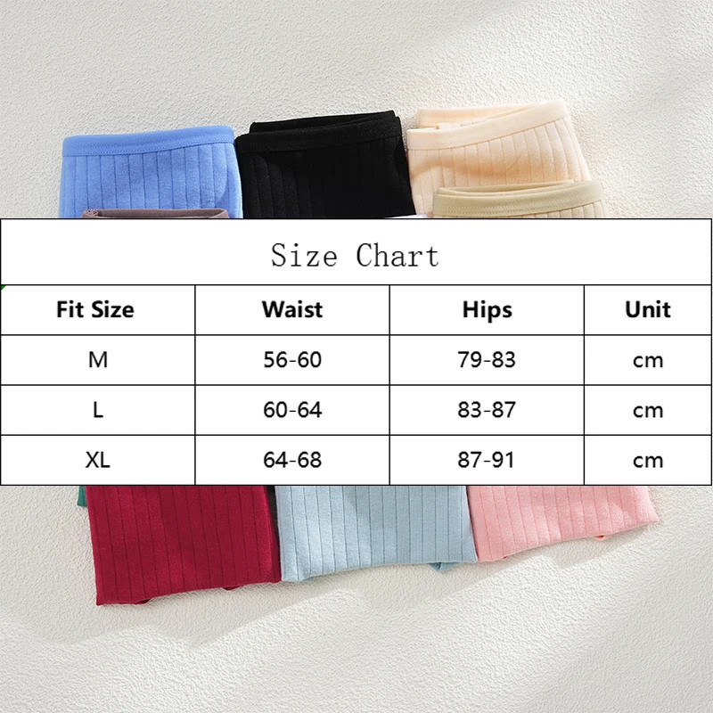 4PCS/SET Women’s Cotton Panties Sexy Soft Striped Underpants 12 Solid Color