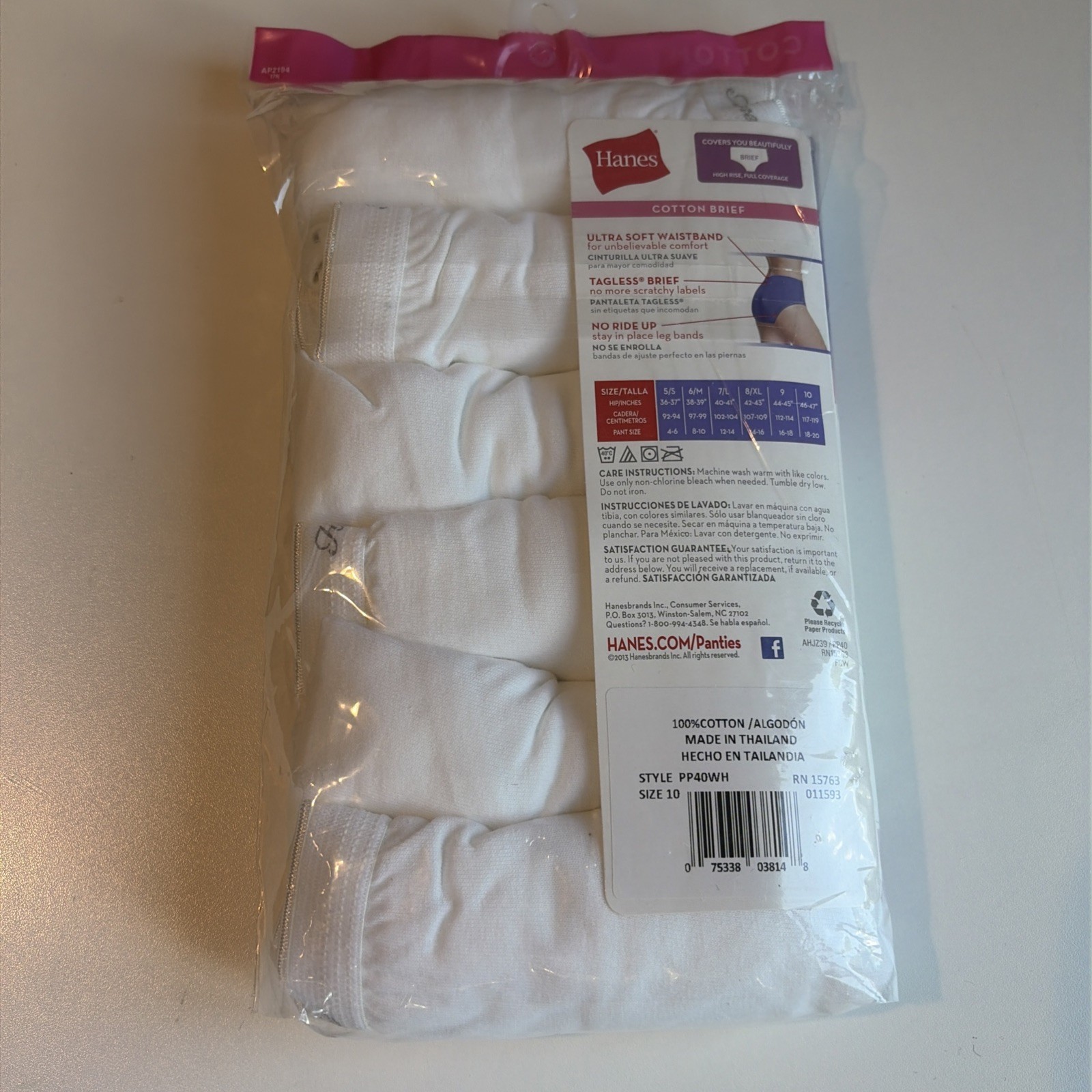 6 Pack Hanes Cotton Briefs Size 10 White Ultra Plush Waistband Tagless Comfort