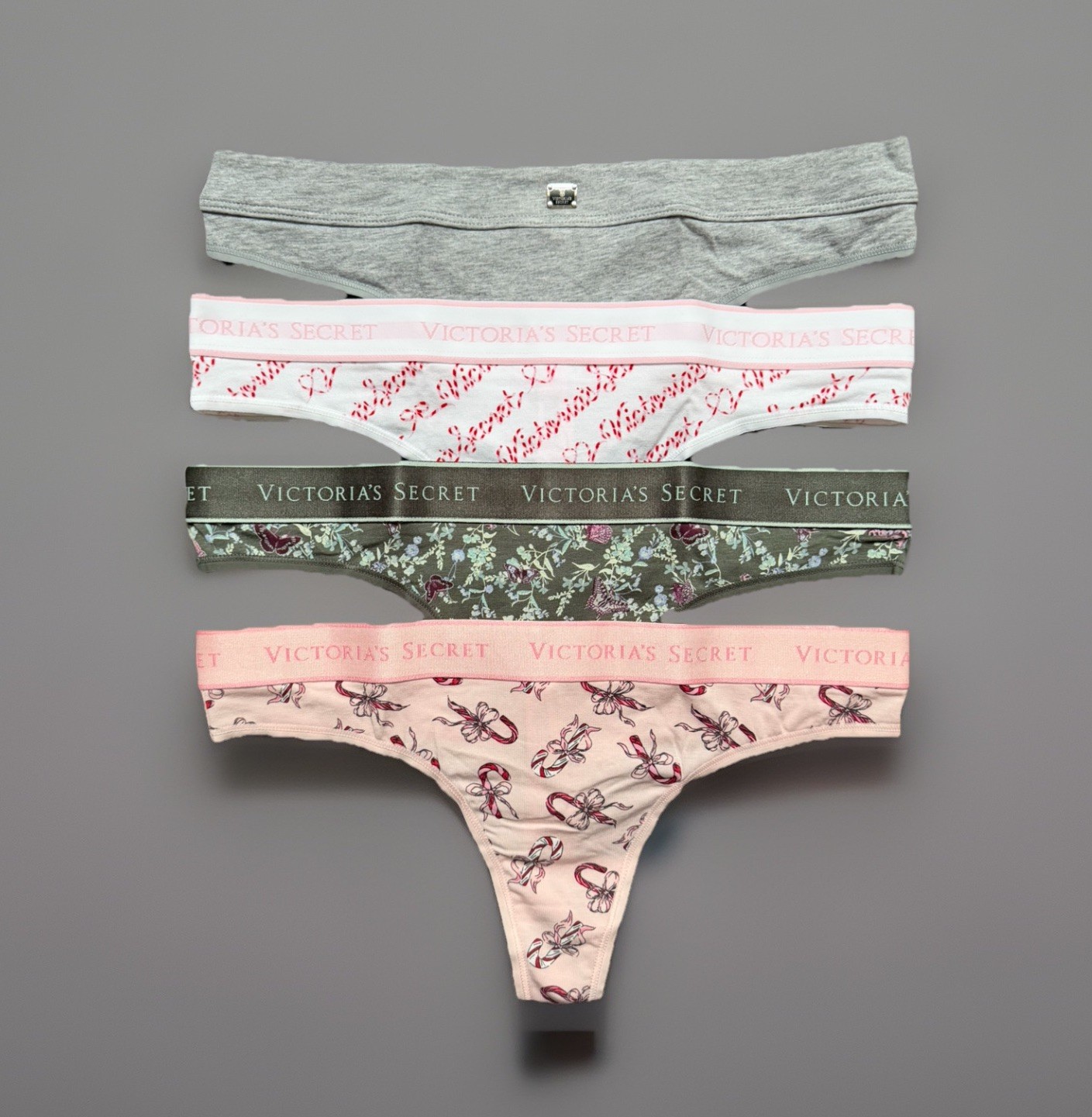 Lot 4 Victoria’s Secret M Logo Cotton Thong String Panties Bundle Pack