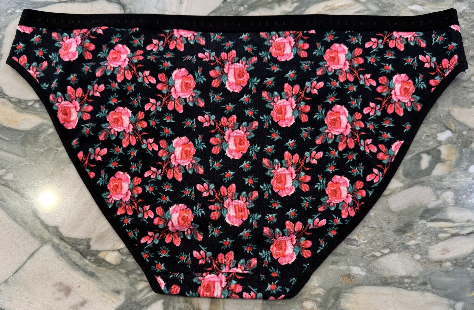 NEW Victoria Secret Cotton Bikini Panty – Black Roses – XL or XXL