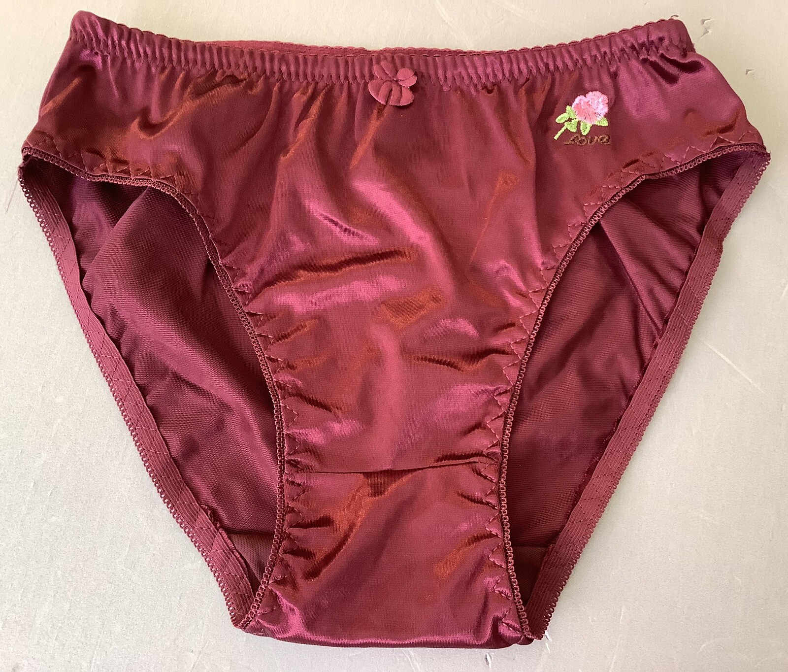 Women Panties Bikinis ANN DIANE Size XL Burgundy Shiny Satin Soft W/decoration