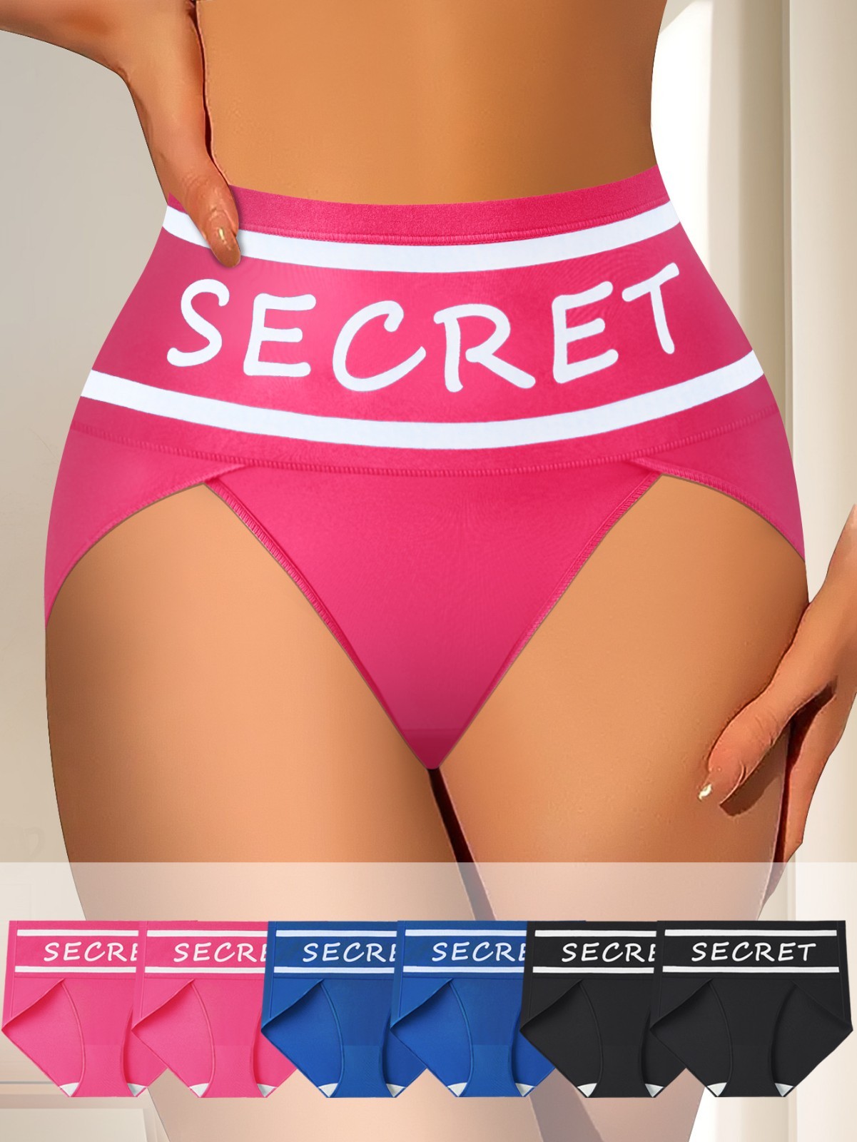 2 Pack High Waist Letter Print Bikini Panties Breathable Milk Silk Tummy Control