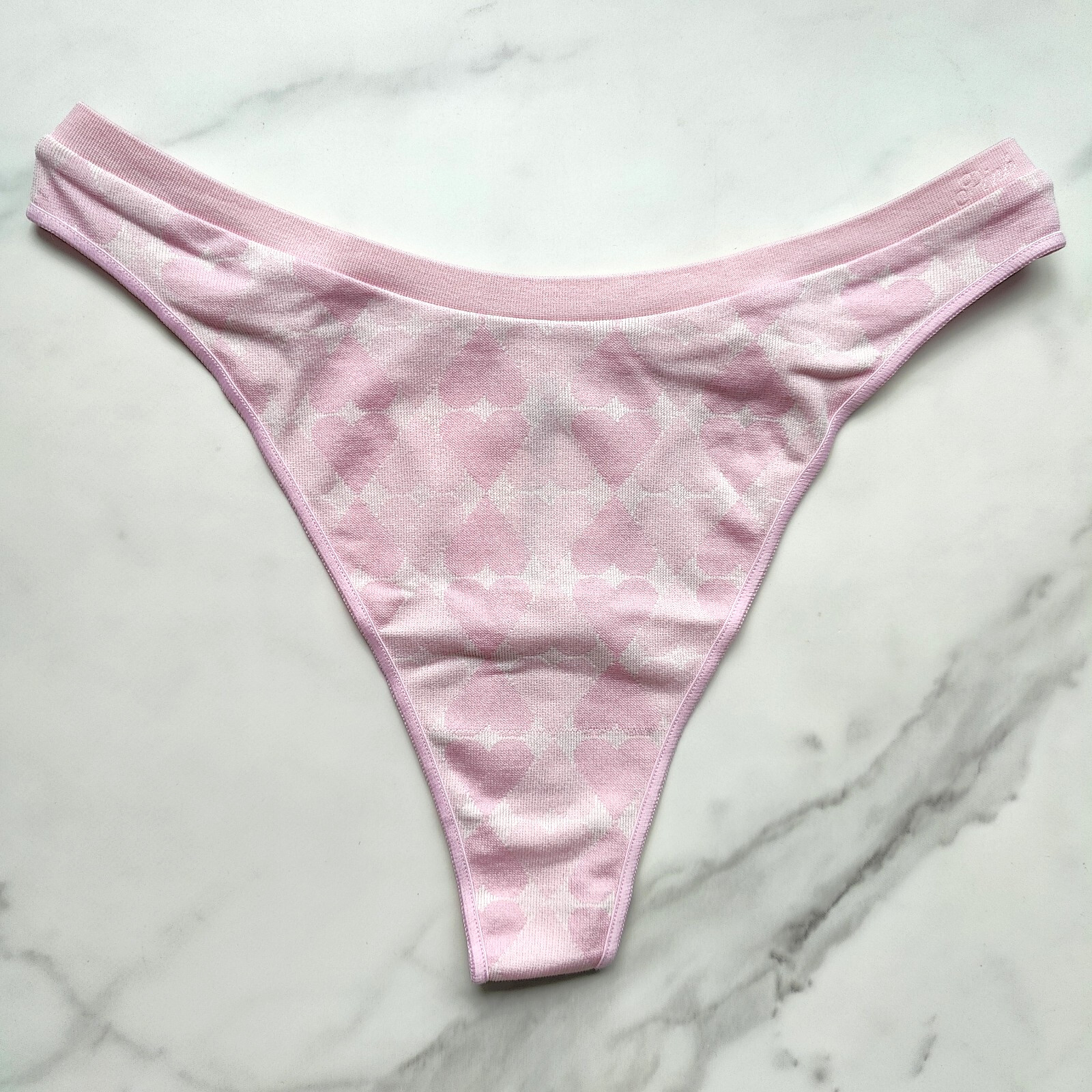 PINK Victoria’s Secret Heart Jacquard Seamless High-Leg Thong Panty Size S