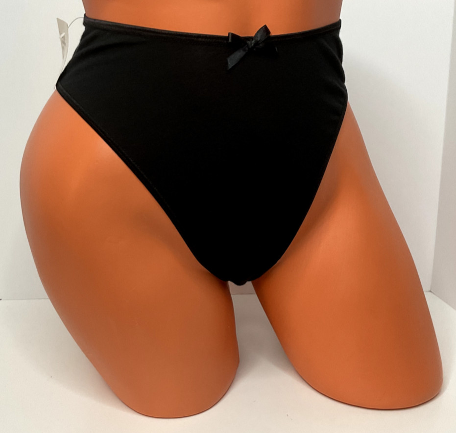 NWT Vintage Hanro Of Switzerland M Cotton Hipster Panty Bow Black High Leg Cut