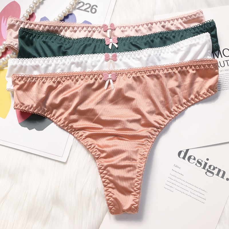 4 Pack Lot Sexy Womens Satin Panties Thongs Bikini Underwear Lingerie Brief Soft
