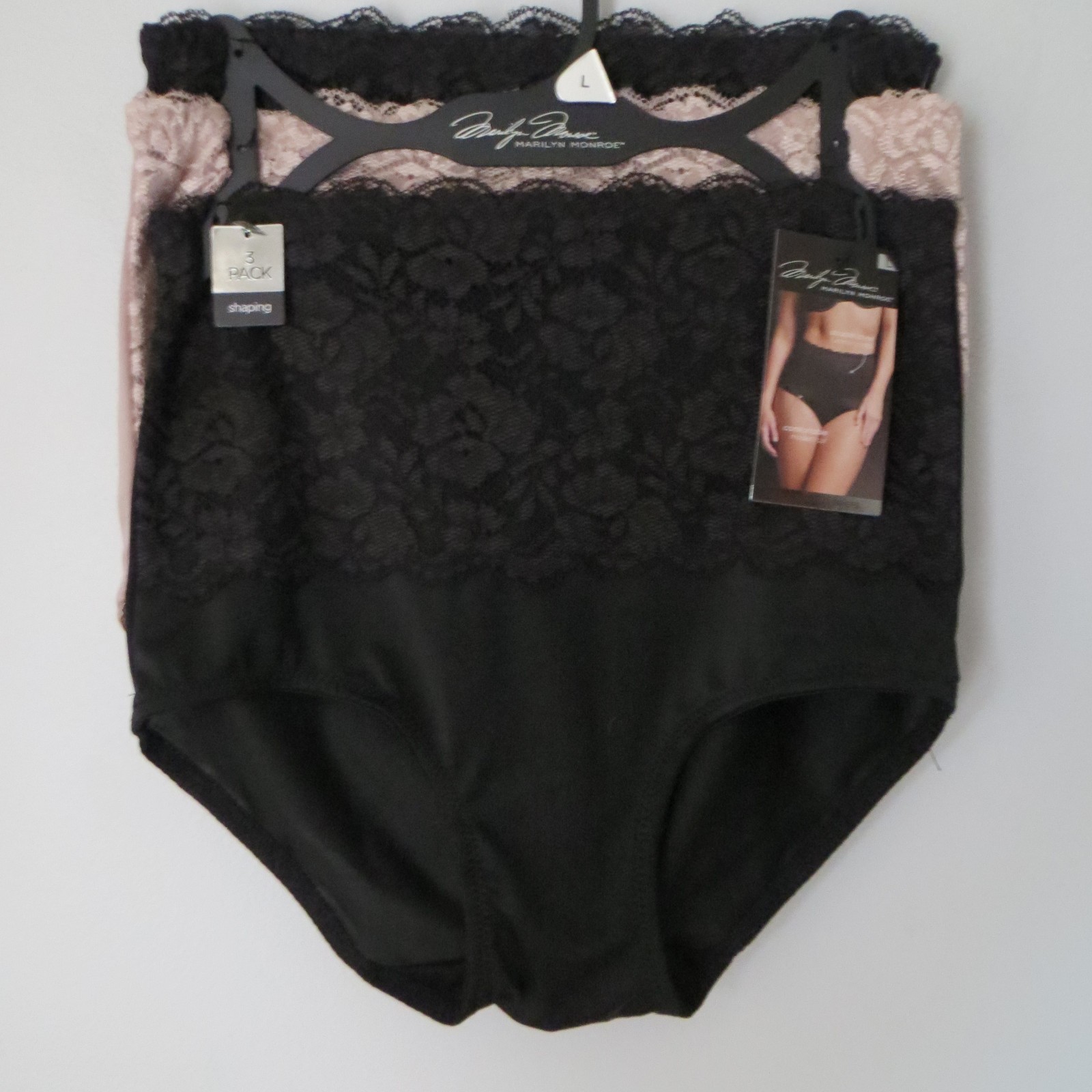 Marilyn Monroe 3pc Lace Shaping Briefs Sz L ~Double Layer Tummy Panel #7305 $42