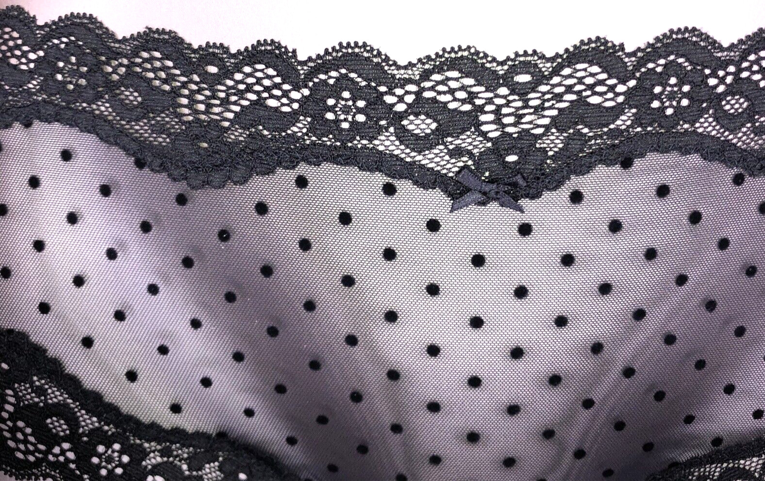 Victoria’s Secret Tease NWT Medium Black Cheeky Panty Sheer Mesh Lace Bow Sexy