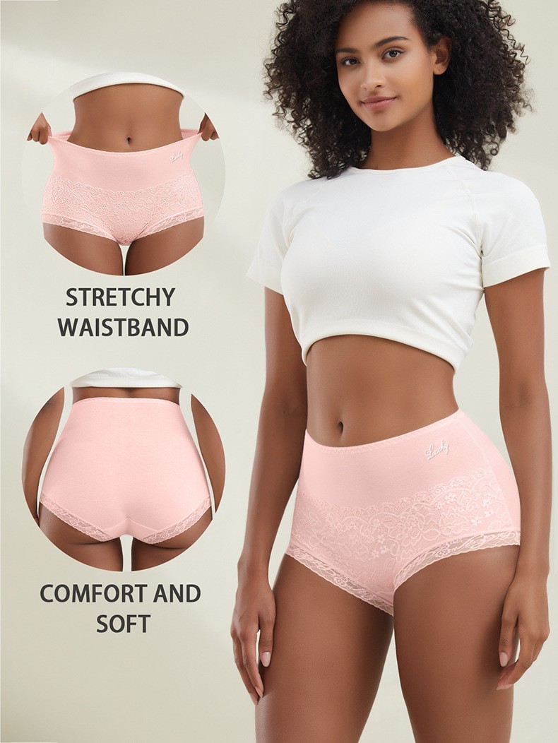 3 Pack High Waist Soft Cotton Lace Trim Panties – Breathable Bikini for Women