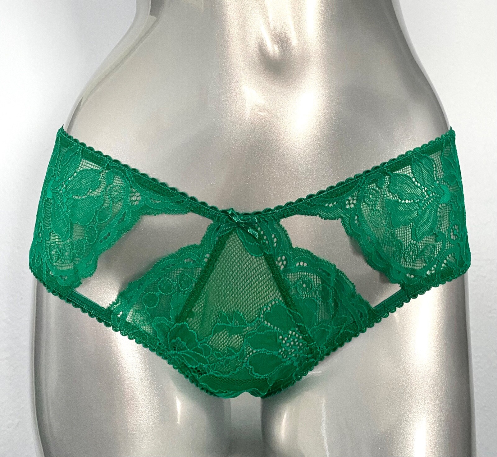Victoria’s Secret Cheeky Panty Very Sexy Green Cut Out Open Mesh & Lace S M XL