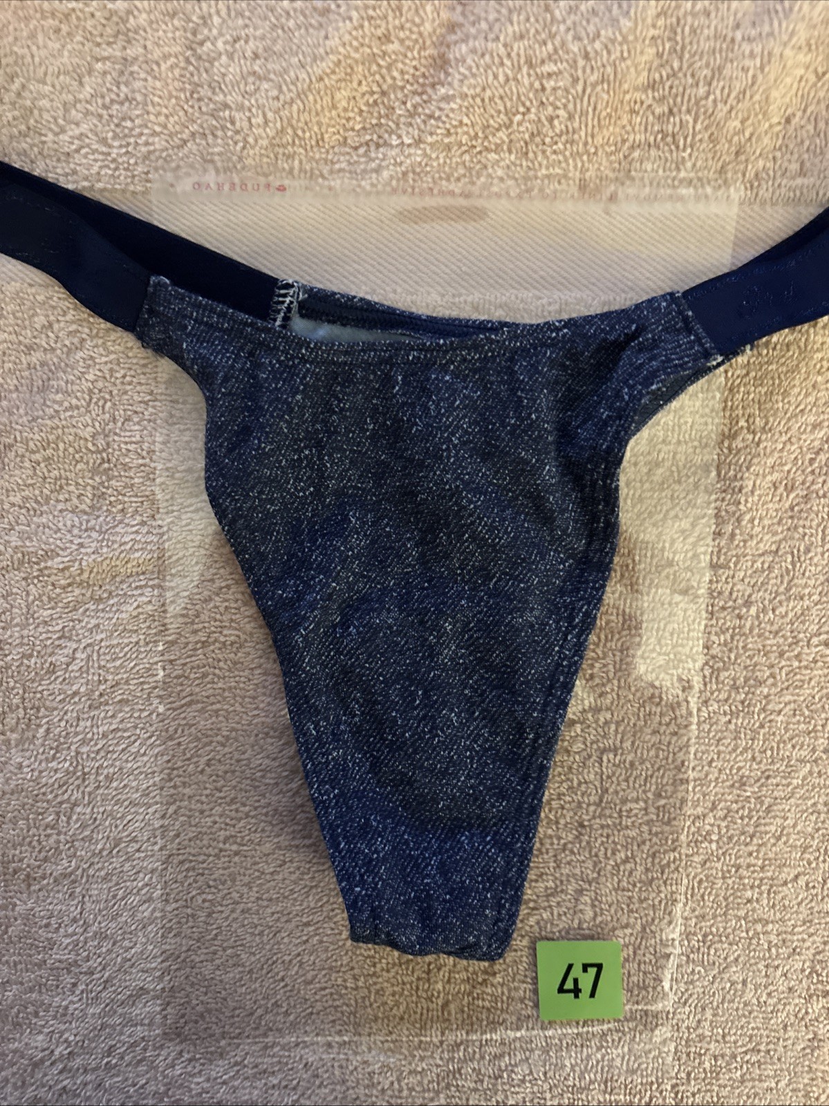 Pink By Victorias Secret Large Denim Look Blue Extra Low Rise Logo Thong Panties