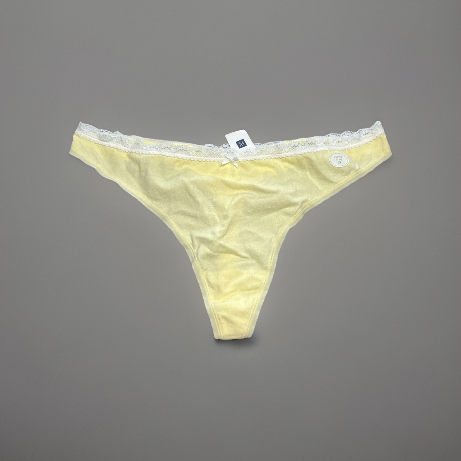 VINTAGE GAP SOFT COTTON STRETCH THONG RARE PANTY BOW LEMON DELICATE LACE XL NEW