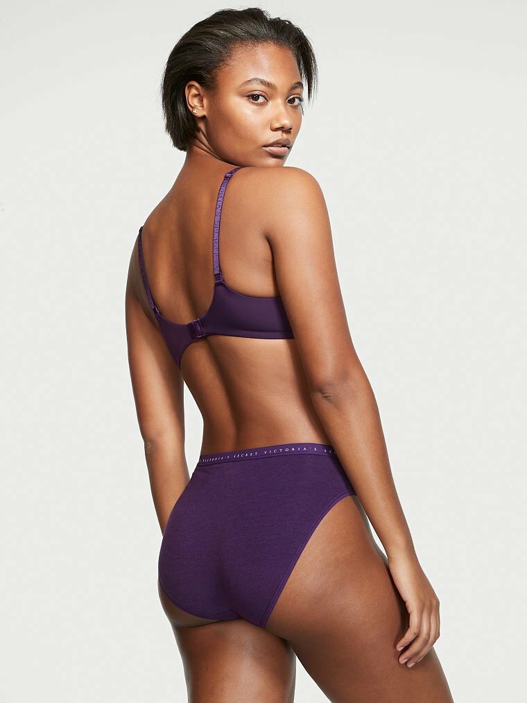M L Purple Grape Stretch Cotton Victorias Secret High-Leg Waist Brief Pantie