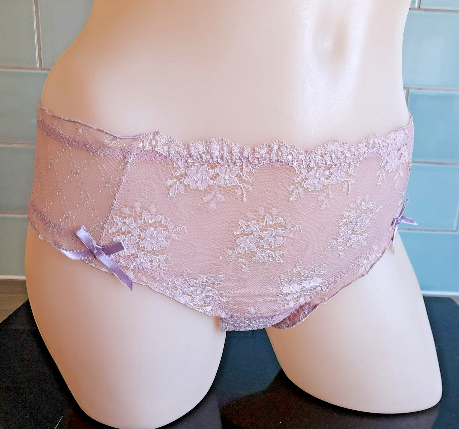 Verdissima STARRY NITE Sheer Wide Sided Pink Lace Hipster Thongboy M