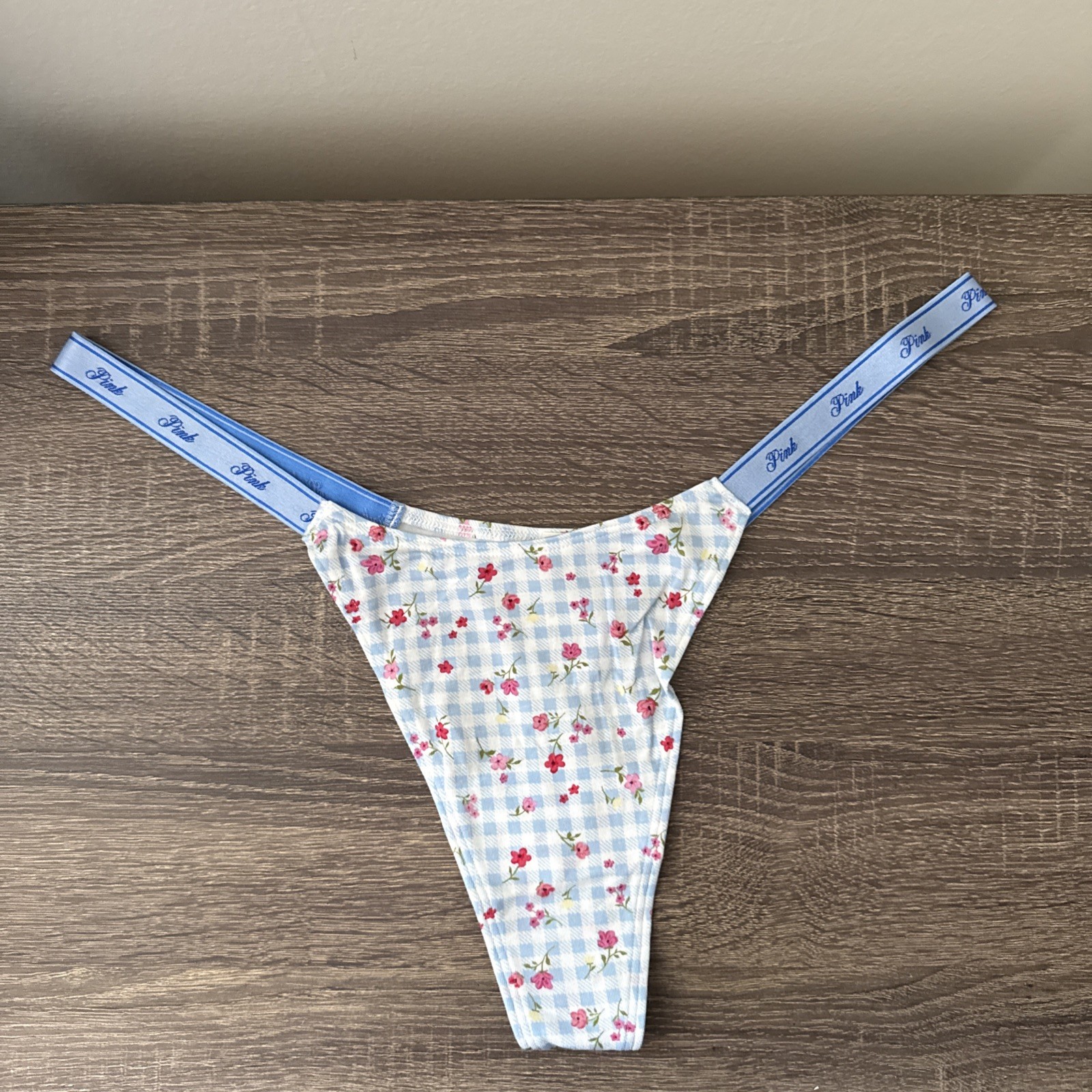 Pink By Victoria’s Secret Xxl Blue Plaid Low Rise Logo Thong Panties