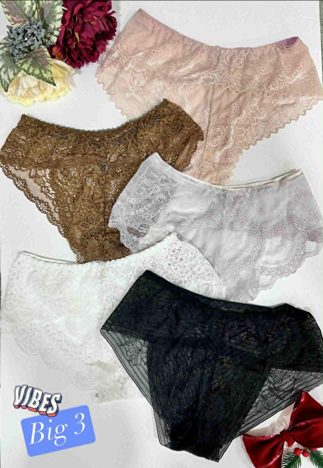 Floral Lace Underwear for Women colorful and vibrant Set of 5 panties Size S-XL