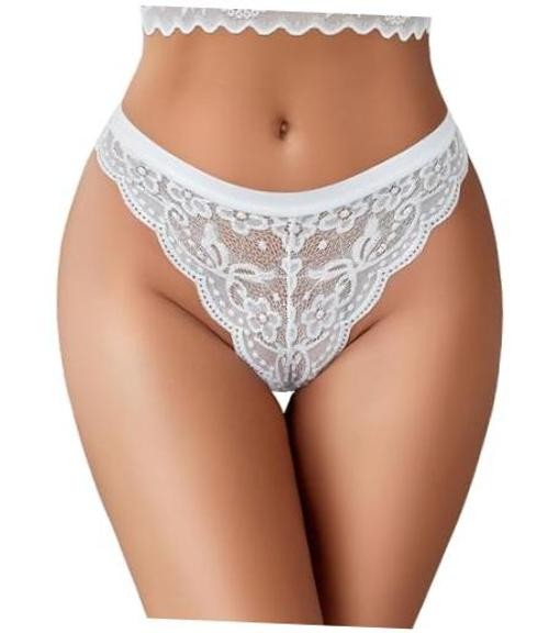 Lace Panties for Women Sexy Lace Floral Thong Panty with bow T Large White