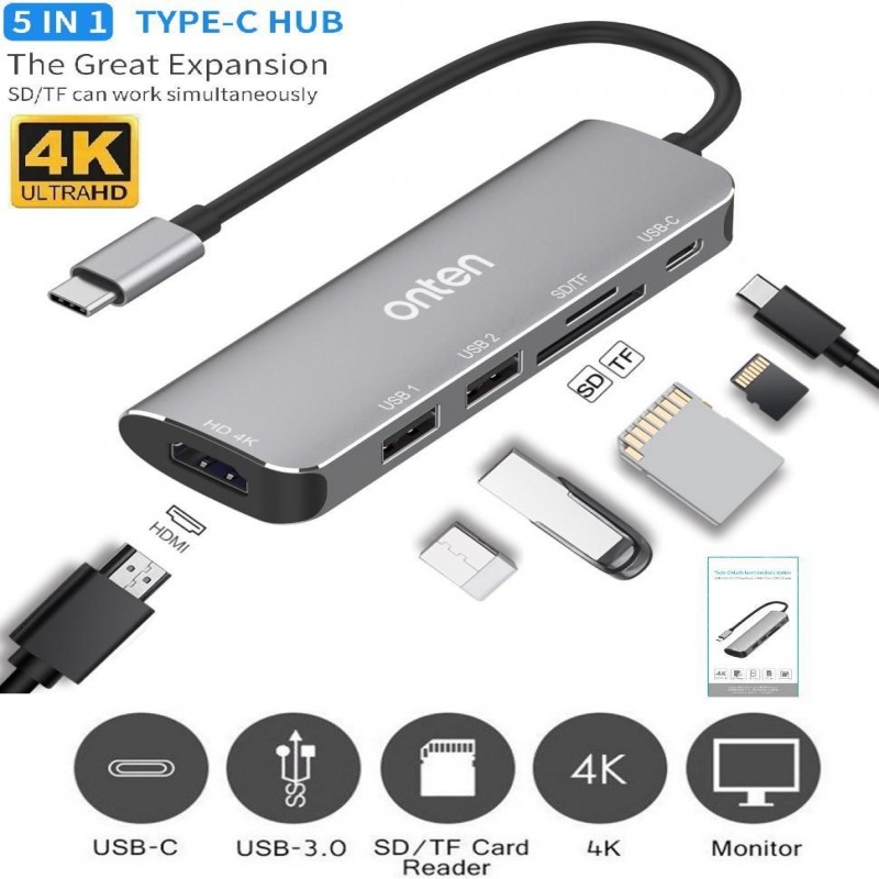ONTEN 5 in 1 Type-C Multi-function dock station to Dual HDMI adapter with PD 3.0 Charger support: MST and SST UC126 - Image 2